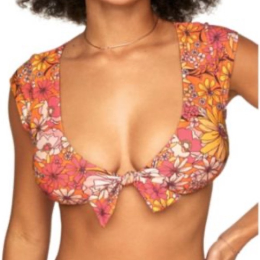Adore Me Retro 70s Floral Tie-Front Bikini Swim Top XS